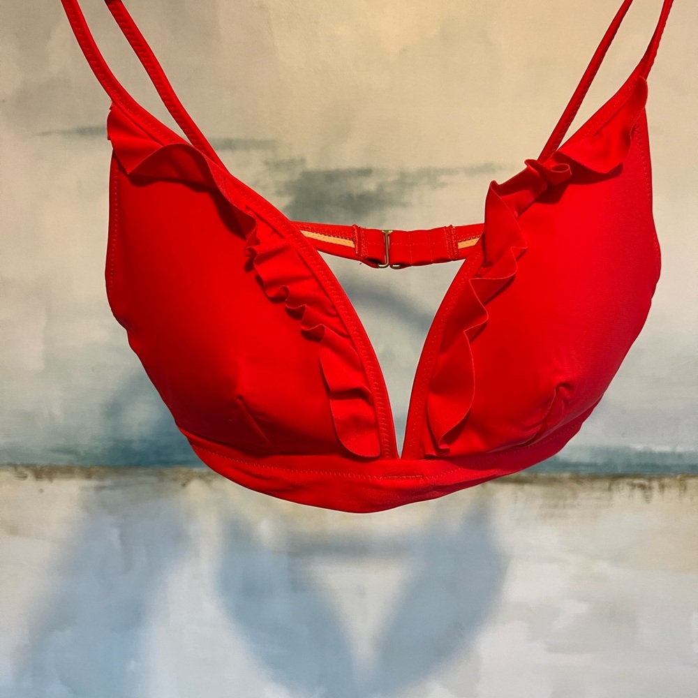 J. Crew Red Ruffle Bikini Top